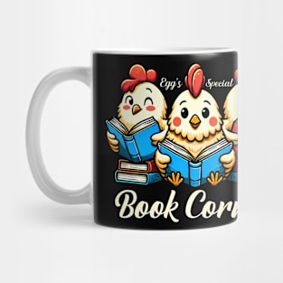 Egg's special book corner - simple library scene with chickens reading Mug